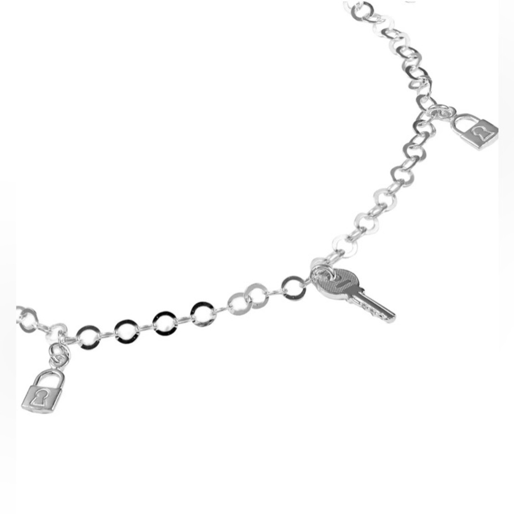 NWT Italian.925 Sterling Silver 3.5mm Rolo Chain Anklet w/Key & Lock Charms! - Picture 2 of 7